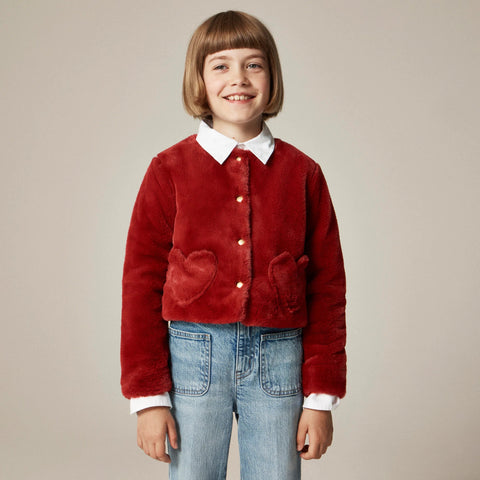 Girls' faux-fur heart-pocket jacket