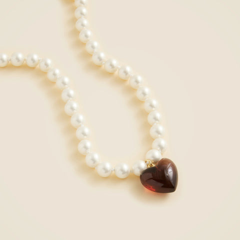 Pearl heart acetate necklace