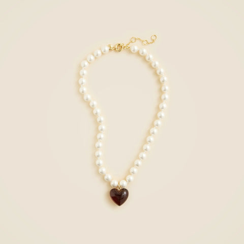 Pearl heart acetate necklace