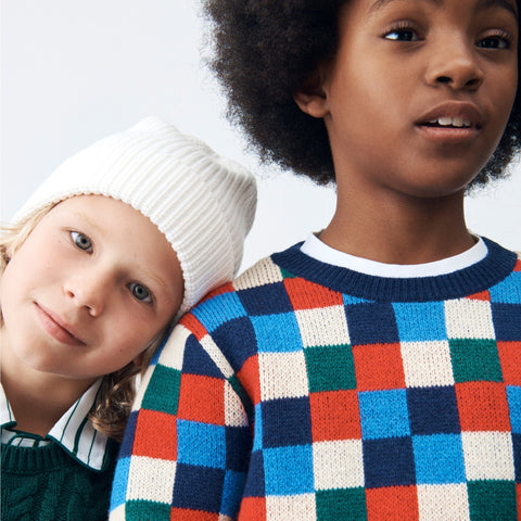 Kids' geometric crewneck sweater in wool blend