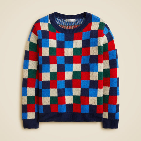 Kids' geometric crewneck sweater in wool blend