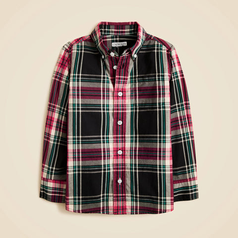 Kids' cotton poplin button-down in tartan