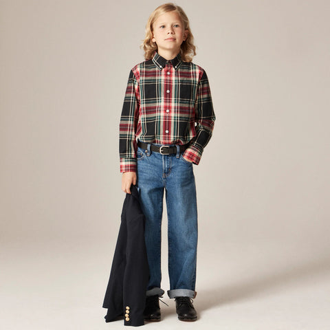 Kids' cotton poplin button-down in tartan