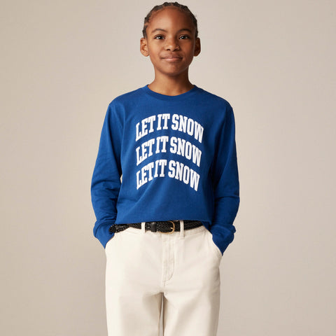 Kids' long-sleeve "Let it snow" graphic T-shirt with flocking
