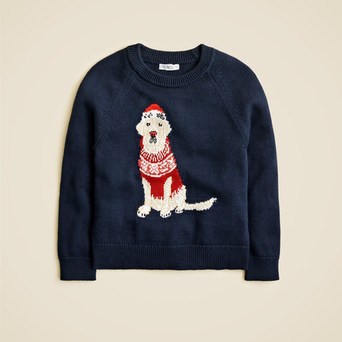 Kids' holiday dog intarsia sweater in cotton