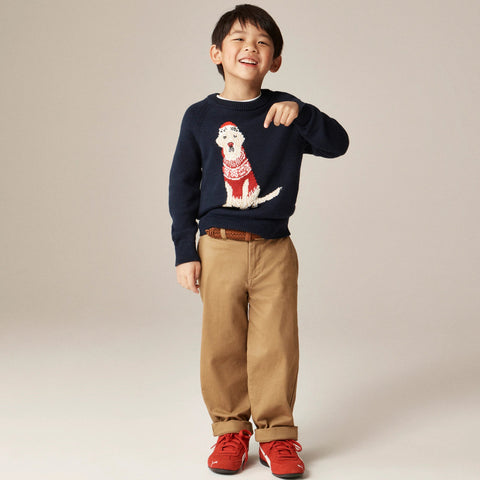 Kids' holiday dog intarsia sweater in cotton
