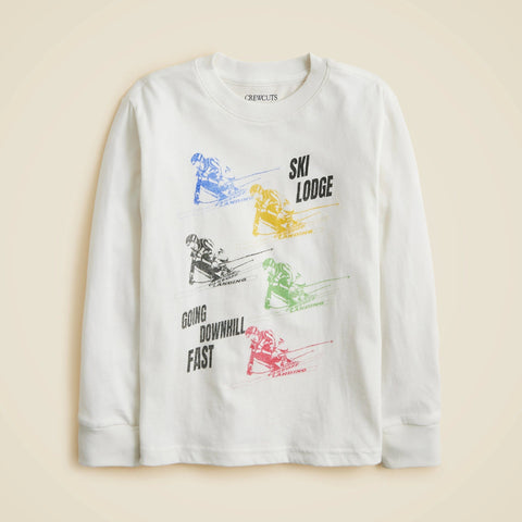 Kids' long-sleeve "Ski lodge" graphic T-shirt