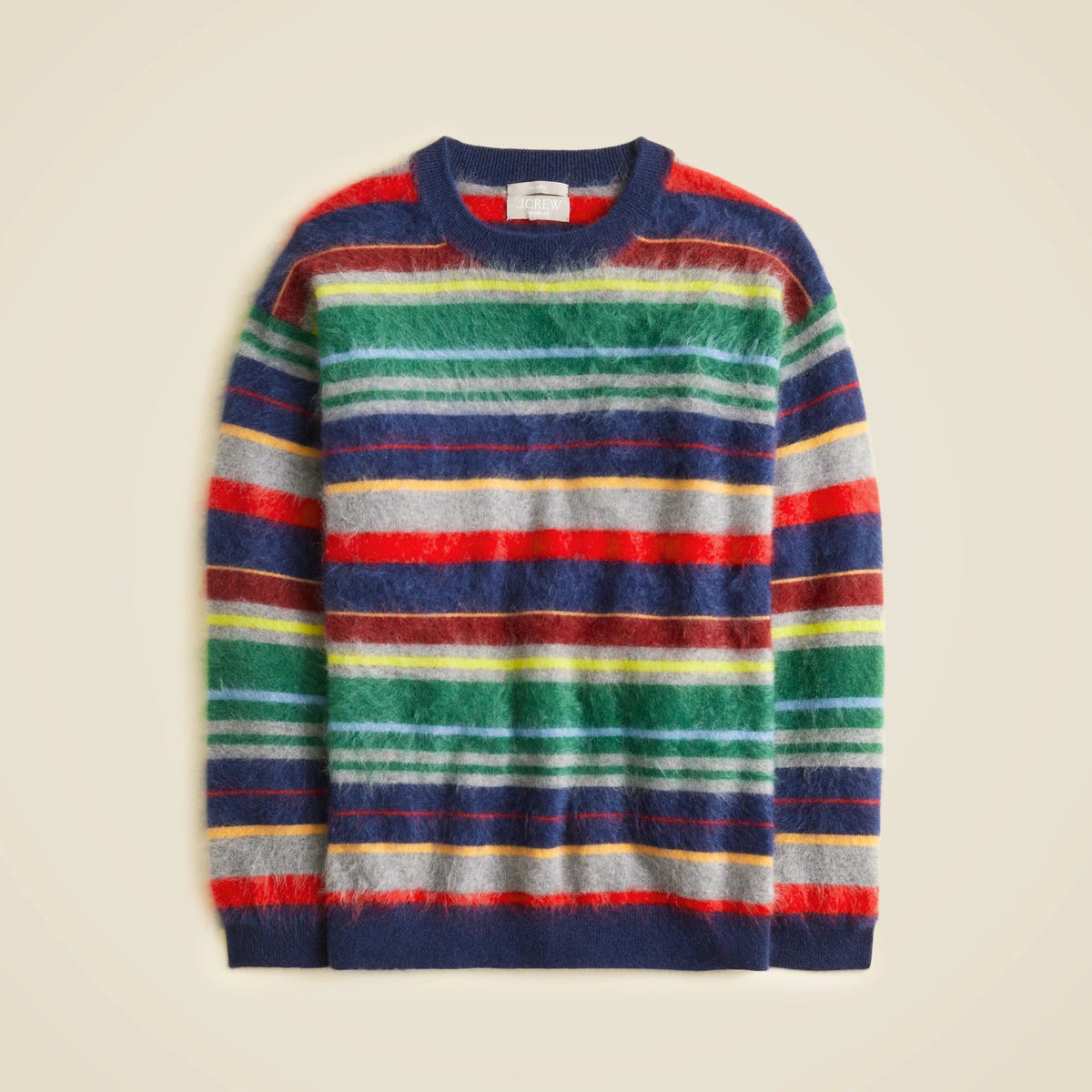 Brushed cashmere relaxed crewneck sweater in vintage stripe