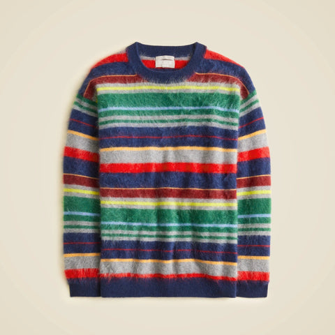 Brushed cashmere relaxed crewneck sweater in vintage stripe