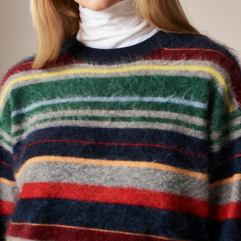 Brushed cashmere relaxed crewneck sweater in vintage stripe