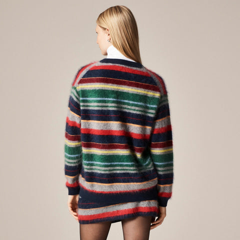 Brushed cashmere relaxed crewneck sweater in vintage stripe