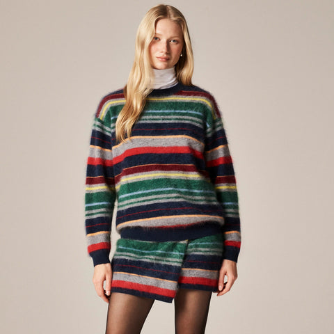 Brushed cashmere relaxed crewneck sweater in vintage stripe