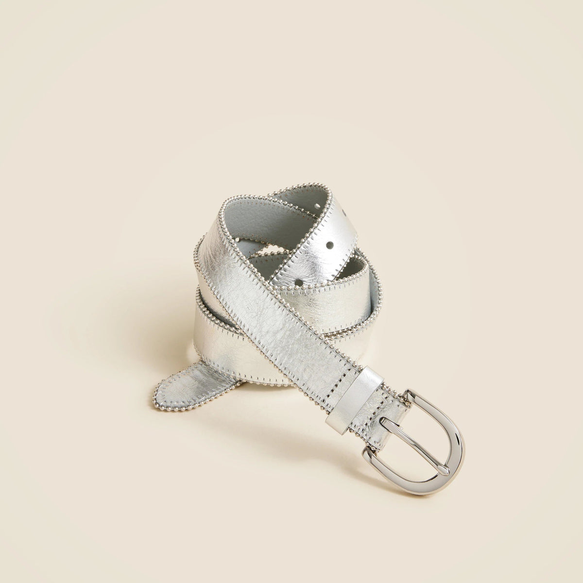 Classic studded-edge belt in metallic leather