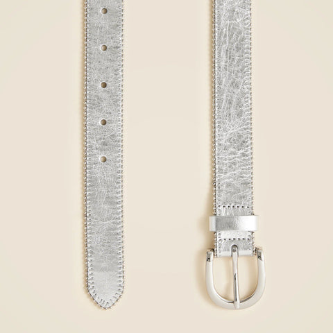 Classic studded-edge belt in metallic leather