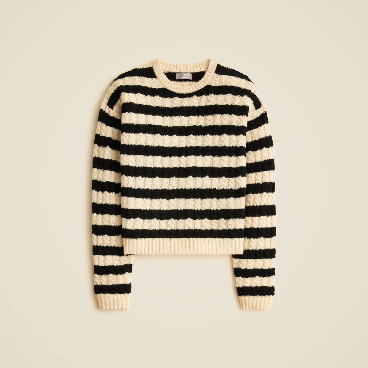 Perfect cashmere cable-knit crewneck sweater in stripe