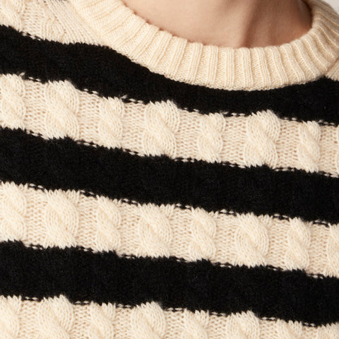 Perfect cashmere cable-knit crewneck sweater in stripe