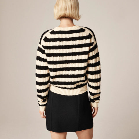 Perfect cashmere cable-knit crewneck sweater in stripe