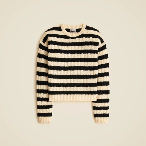 Perfect cashmere cable-knit crewneck sweater in stripe