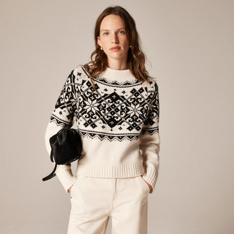 Fair Isle snowflake mockneck sweater in vintage wool