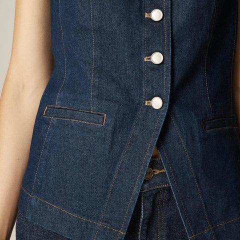 Essential cutaway vest in denim