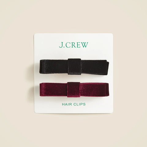 Small velvet bow hair clips set-of-two