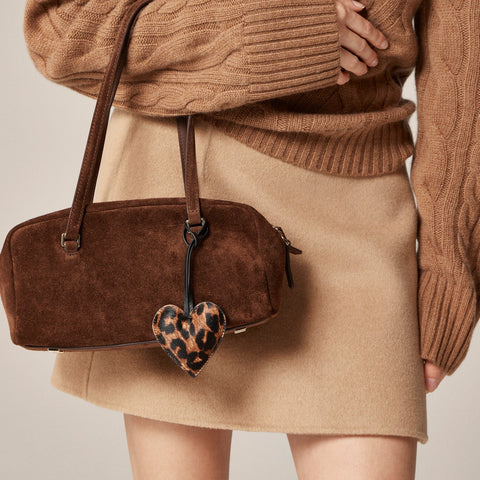 Heart bag charm in leopard-print calf hair