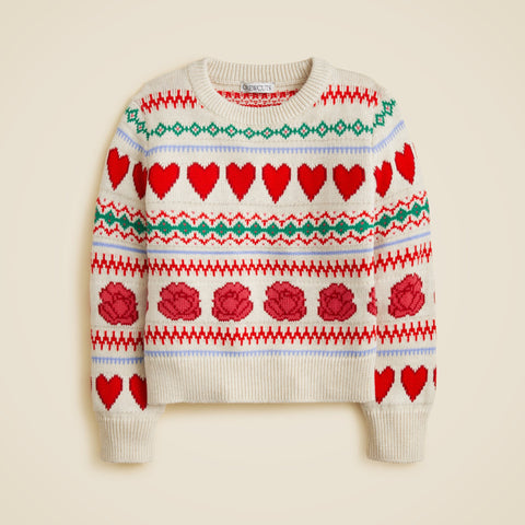 Girls' rosette Fair Isle sweater in cotton