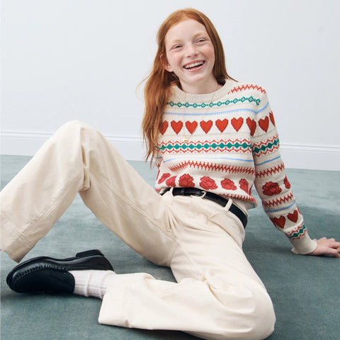 Girls' rosette Fair Isle sweater in cotton