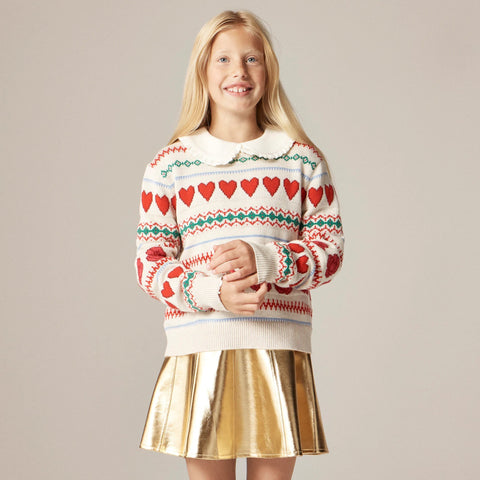 Girls' rosette Fair Isle sweater in cotton