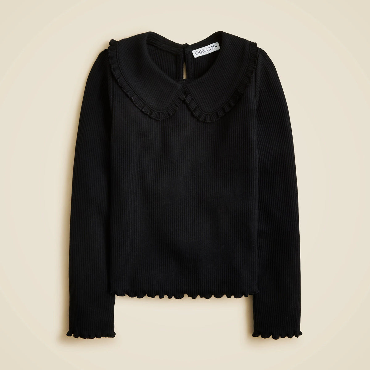 Girls' long-sleeve ruffle-collar top in vintage rib