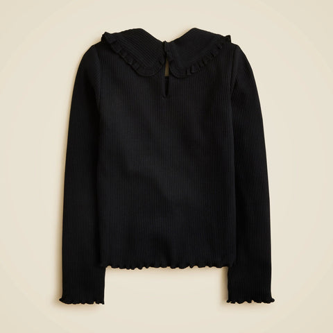 Girls' long-sleeve ruffle-collar top in vintage rib