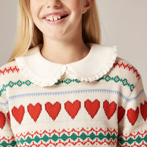 Girls' long-sleeve ruffle-collar top in vintage rib