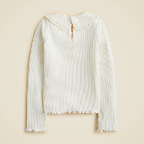 Girls' long-sleeve ruffle-collar top in vintage rib