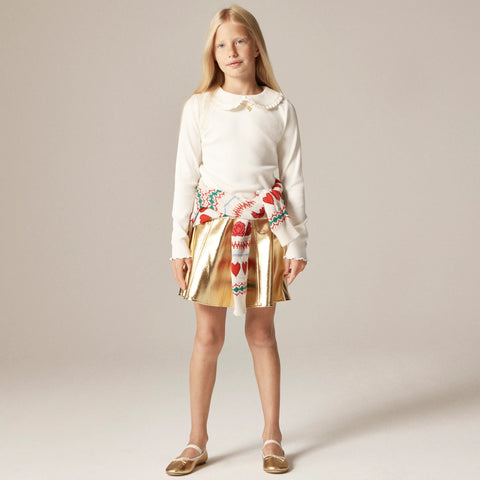 Girls' long-sleeve ruffle-collar top in vintage rib