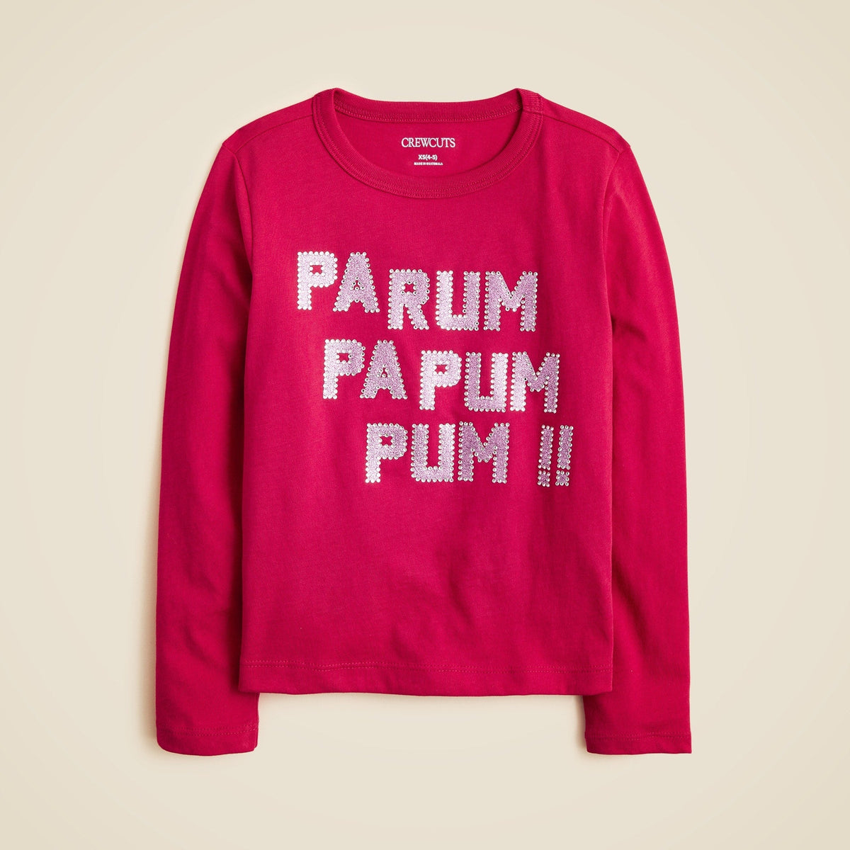 Girls' long-sleeve "Pa rum pa pum" graphic T-shirt with embellishments