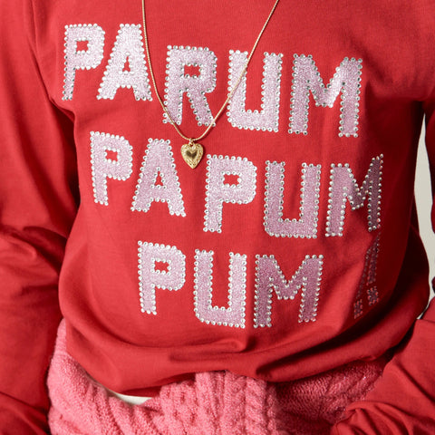 Girls' long-sleeve "Pa rum pa pum" graphic T-shirt with embellishments