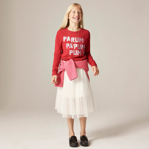 Girls' long-sleeve "Pa rum pa pum" graphic T-shirt with embellishments