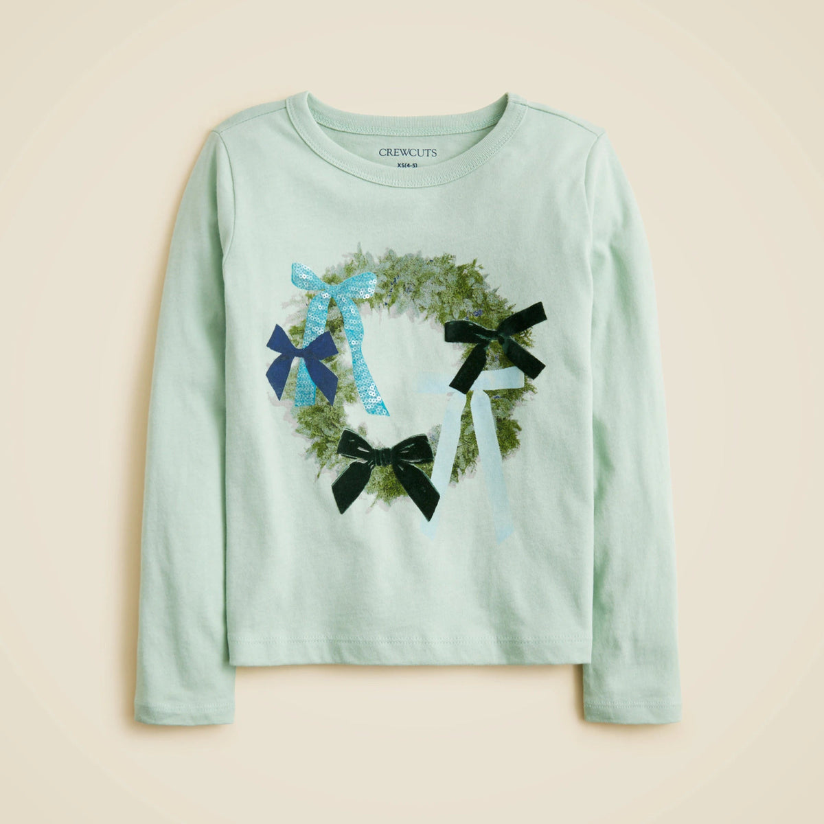 Girls' long-sleeve wreath graphic T-shirt with embellishments
