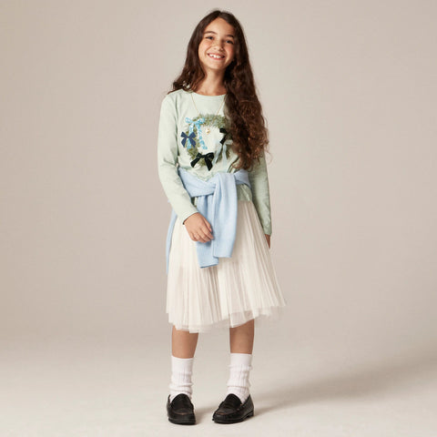 Girls' long-sleeve wreath graphic T-shirt with embellishments