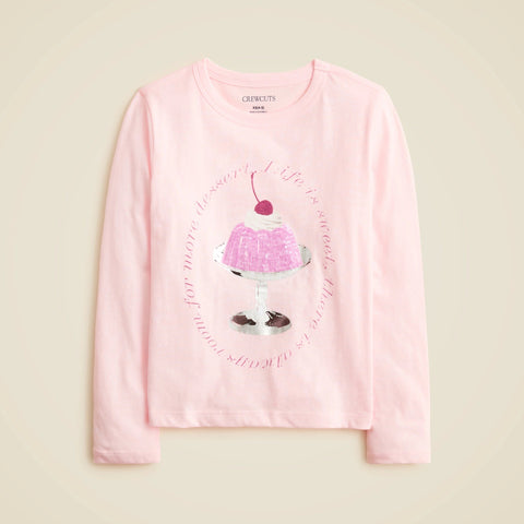 Girls' long-sleeve jelly parfait graphic T-shirt with sequins