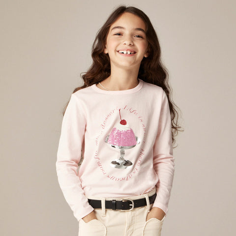 Girls' long-sleeve jelly parfait graphic T-shirt with sequins