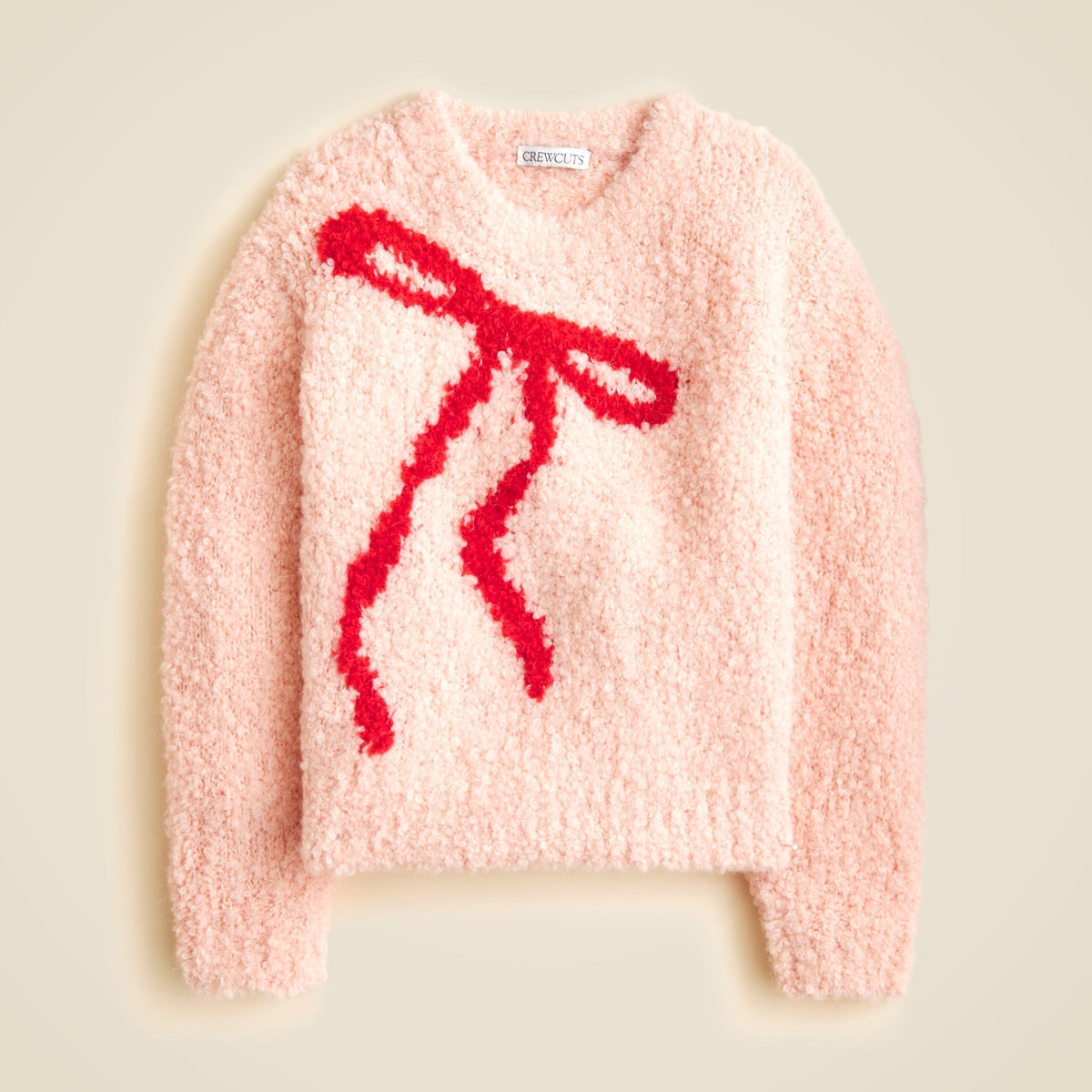 Girls' bow crewneck sweater in bubble yarn