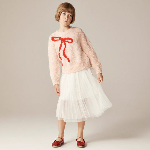 Girls' bow crewneck sweater in bubble yarn