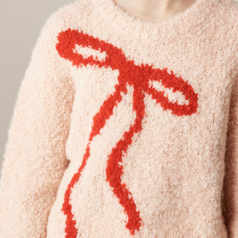 Girls' bow crewneck sweater in bubble yarn