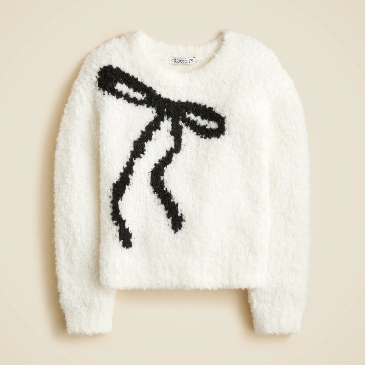 Girls' bow crewneck sweater in bubble yarn