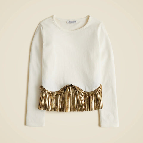 Girls' long-sleeve peplum top in vintage jersey