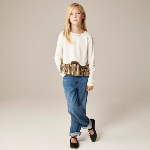 Girls' long-sleeve peplum top in vintage jersey