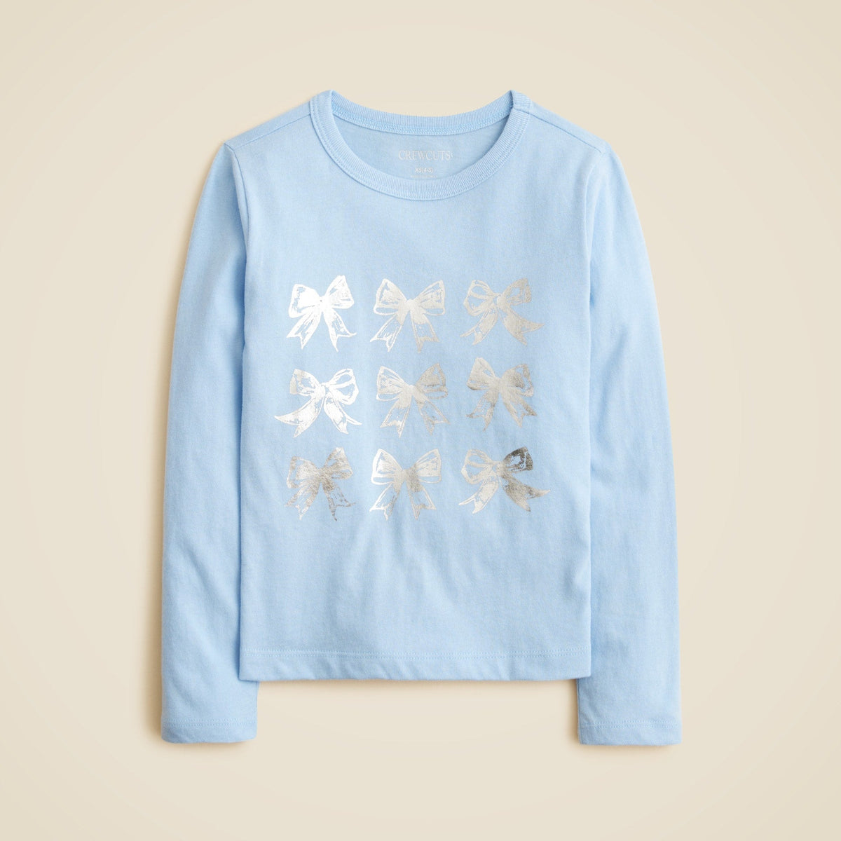 Girls' long-sleeve bow graphic T-shirt with metallic foil