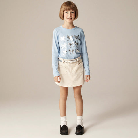Girls' long-sleeve bow graphic T-shirt with metallic foil