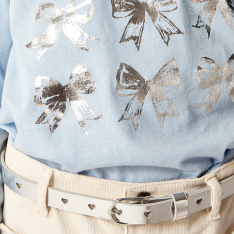 Girls' long-sleeve bow graphic T-shirt with metallic foil